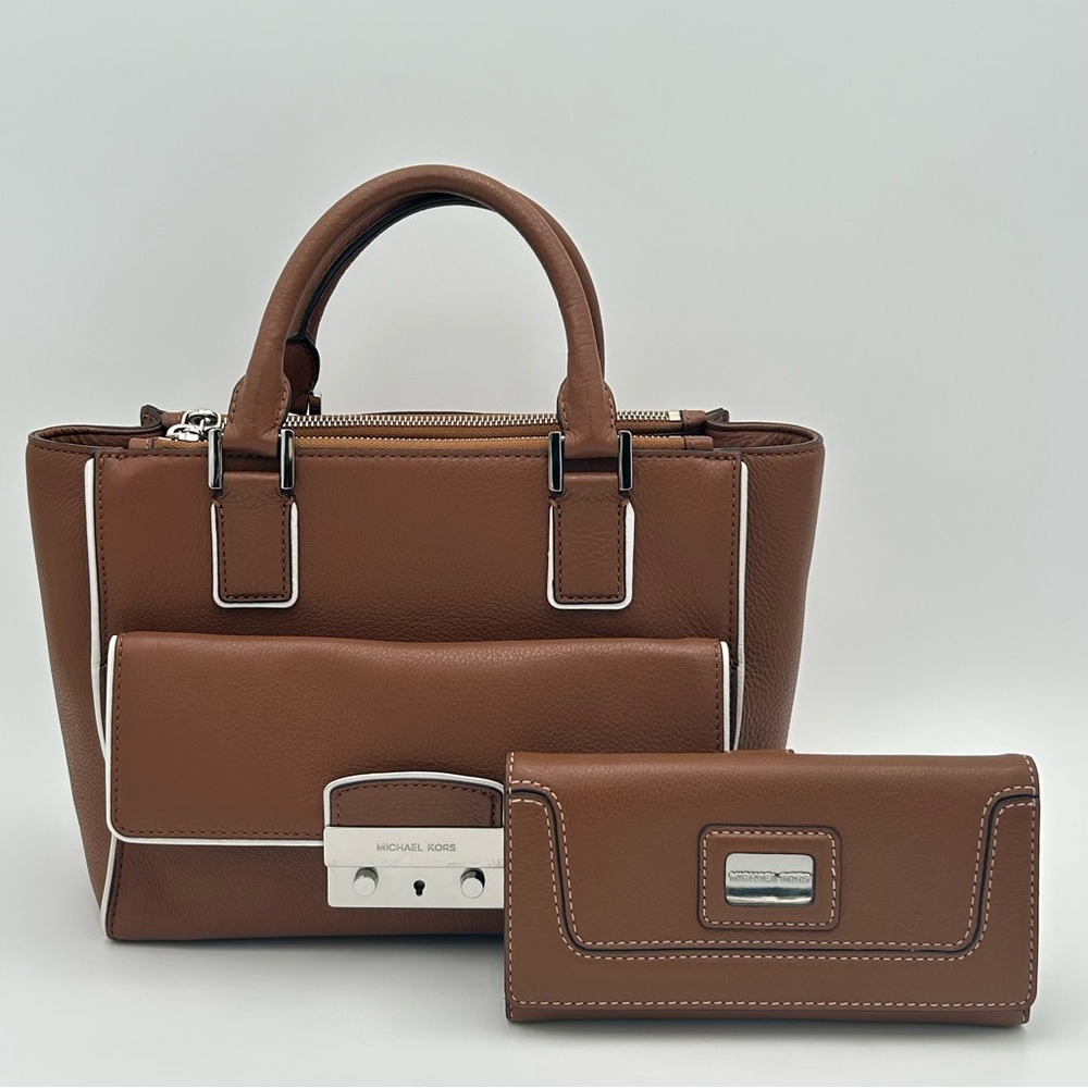 Michael Kors Audrey Brown Leather Handbag with Matching Wallet